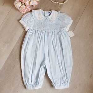 Smocked Blue Romper Friedknit by Feltman Brothers 6 Months RARE FIND LIKE NEW
